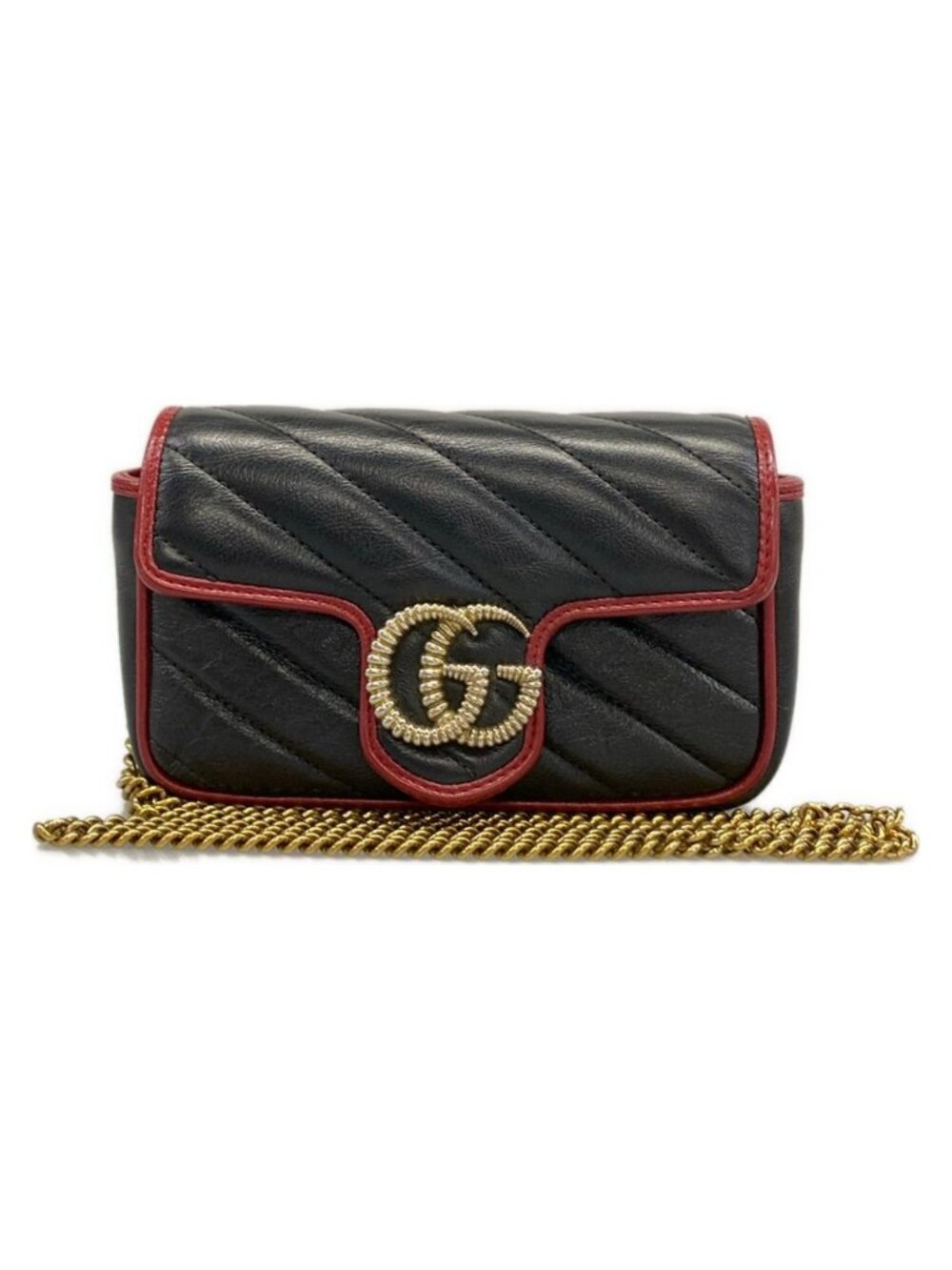 Gucci Shoulder Bag Marmont Black Red Chain Leather